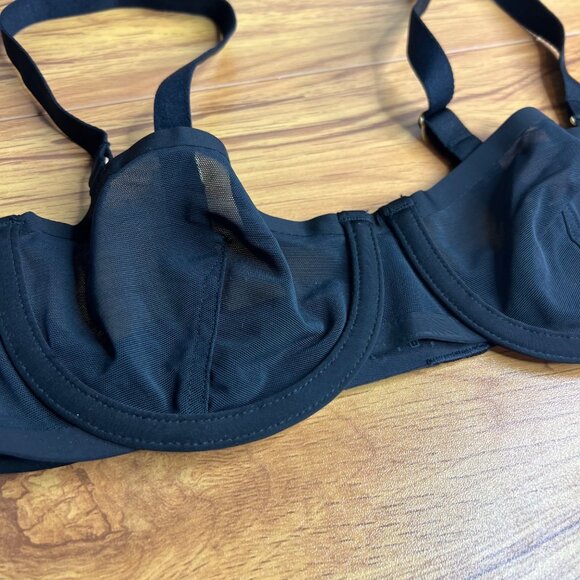 CUUP The Balconette Mesh Bra Size 30B Black Underwire Sheer NEW - Picture 4 of 6